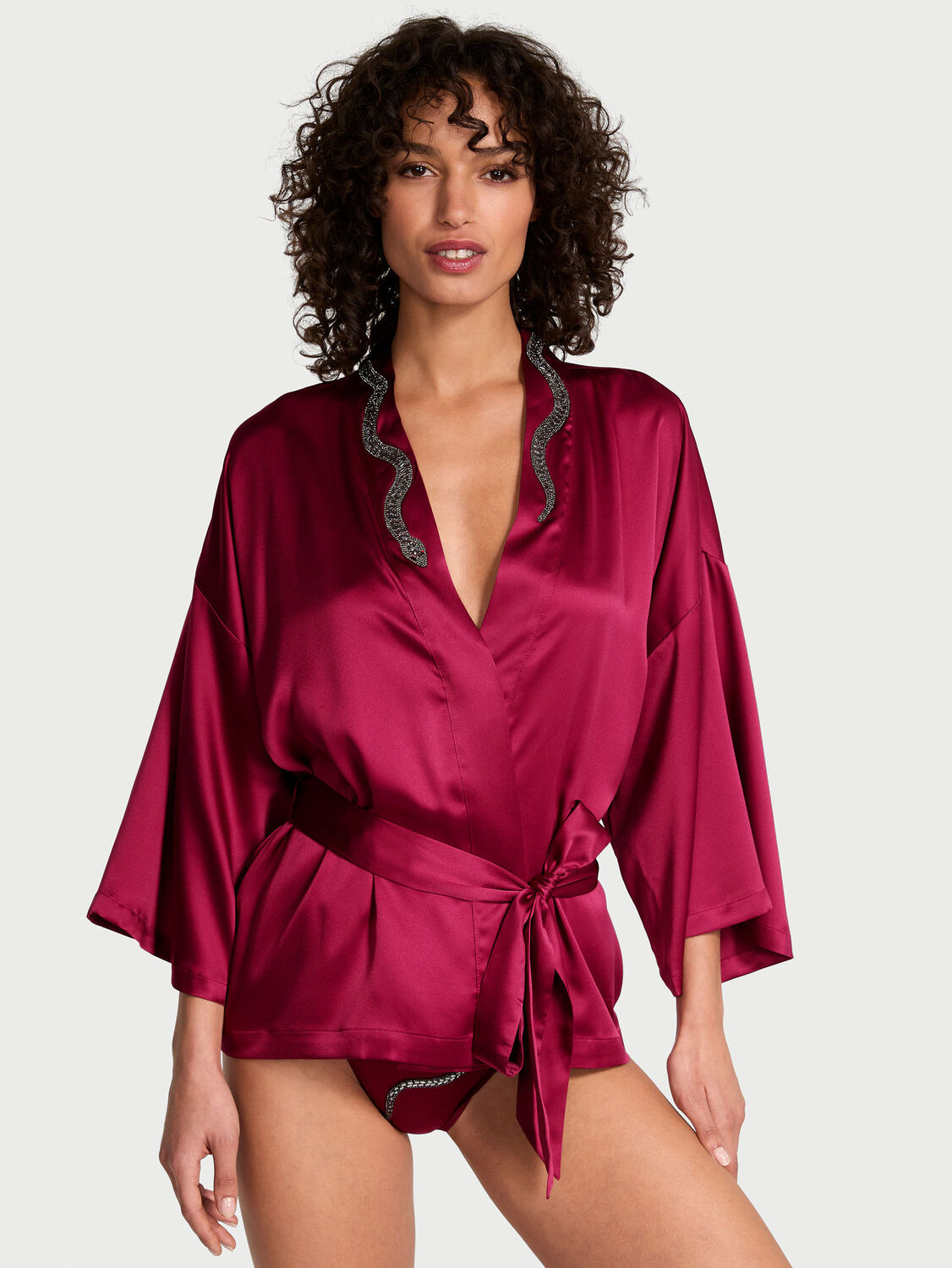 vs Victoria's Secret Red Rose Satin Bed Jacket Campari 1 of 3 