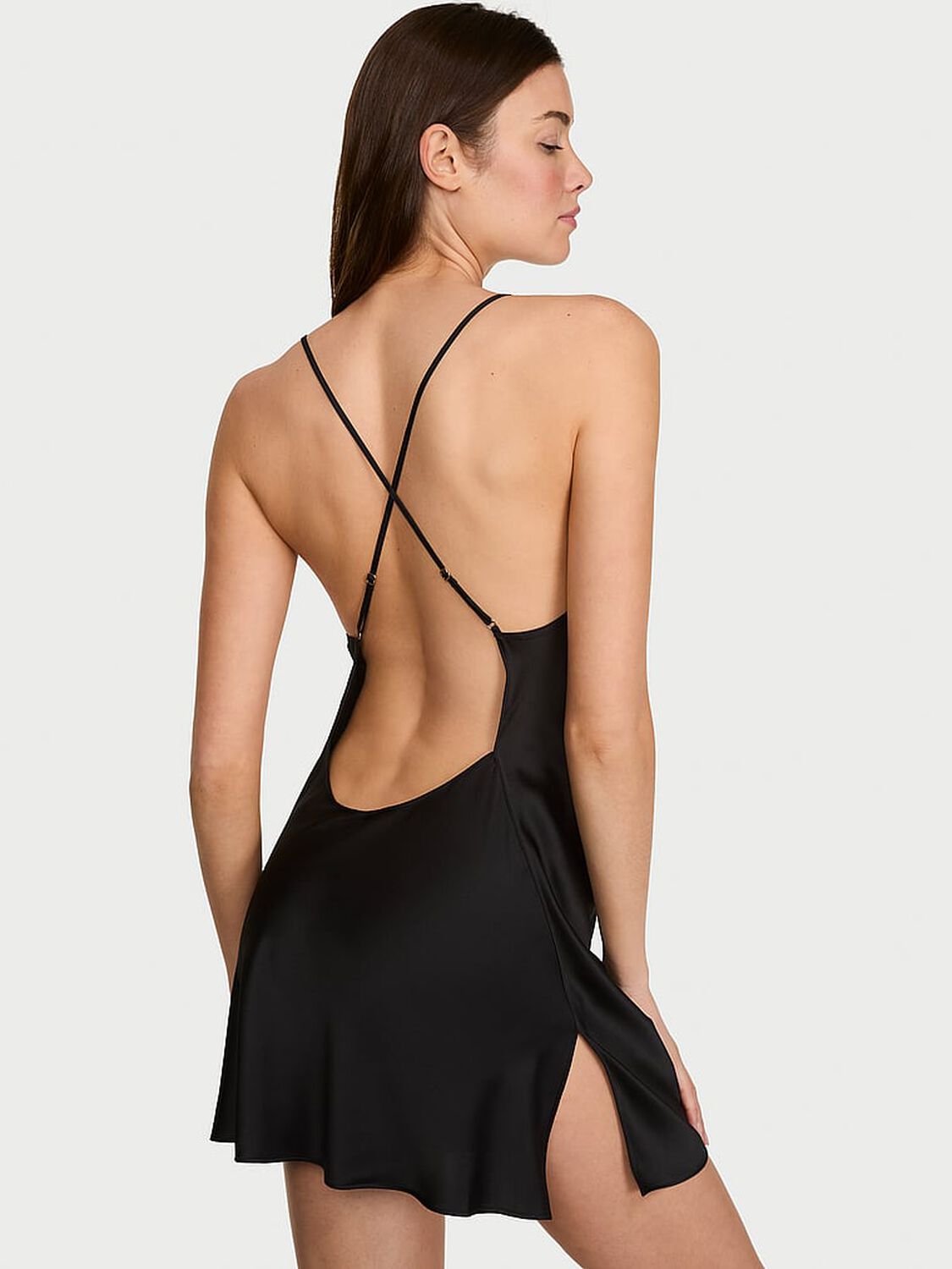 vs Victoria's Secret Satin Open-Back Slip Dress Black 2 of 3 