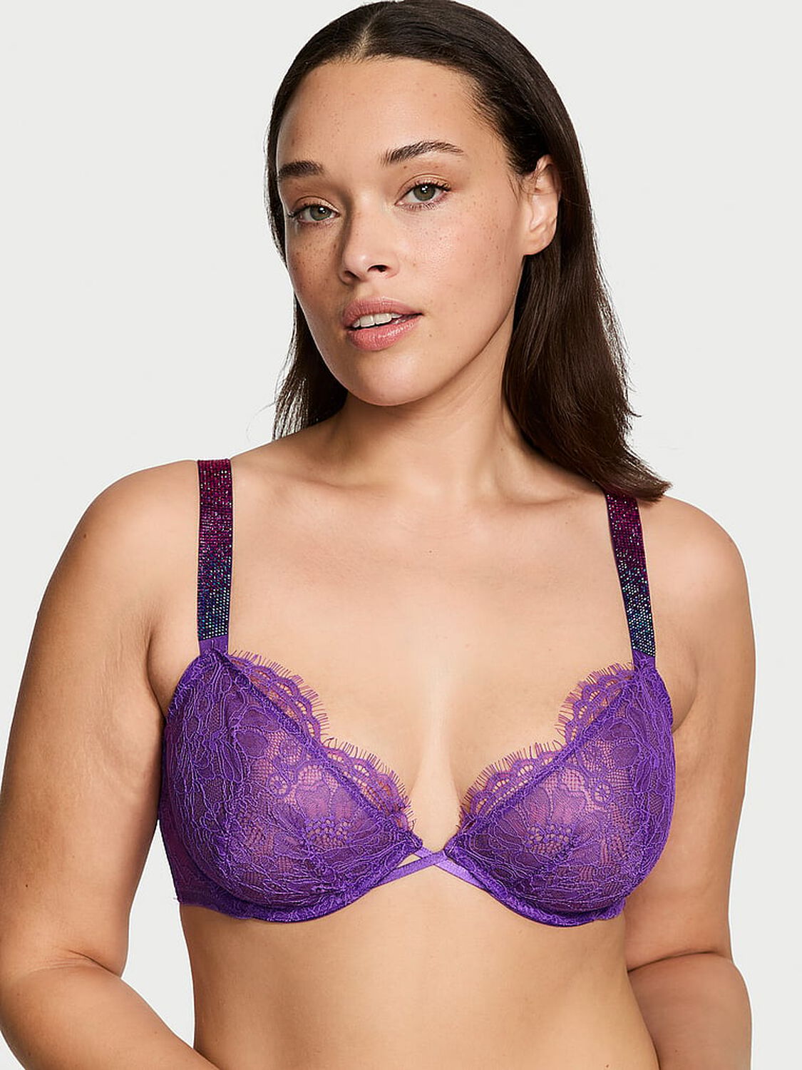 vs Very Sexy Shine Strap Unlined Low-Cut Lace Demi Bra Violetta 1 of 3 