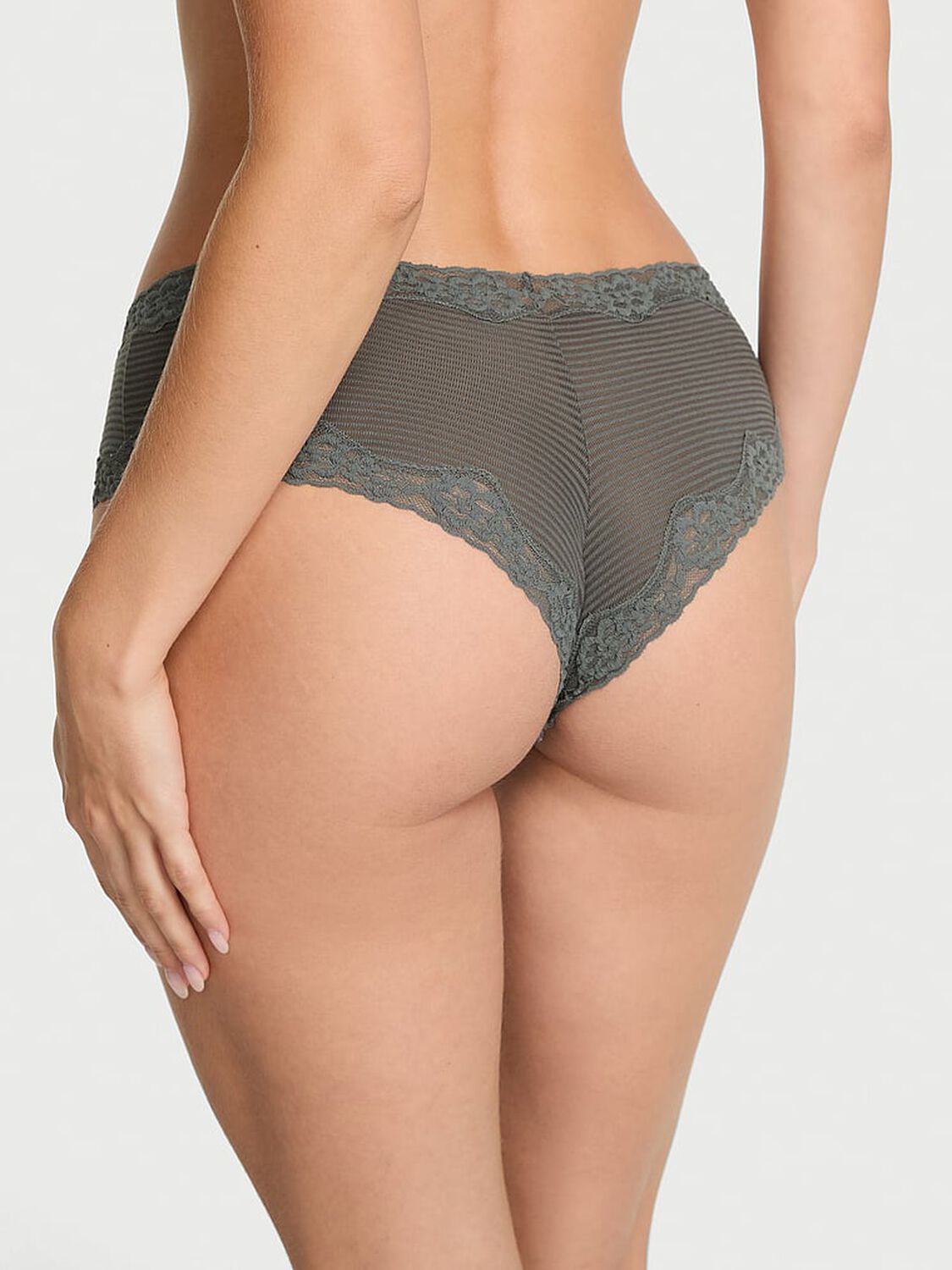vs The Lacie Cotton Shadow Stripe Lace-Waist Cheeky Panty Expedition Green 1 of 1 
