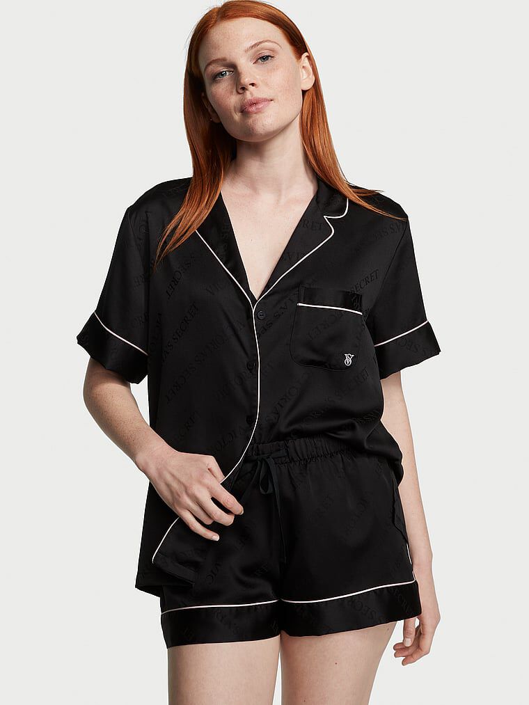 Satin Short Pajama Set Black S | Victoria's Secret Australia
