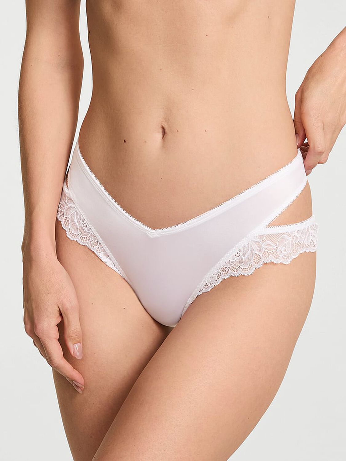 vs Very Sexy Rose Lace-Trim Cut-Out Thong Panty White 1 of 3 
