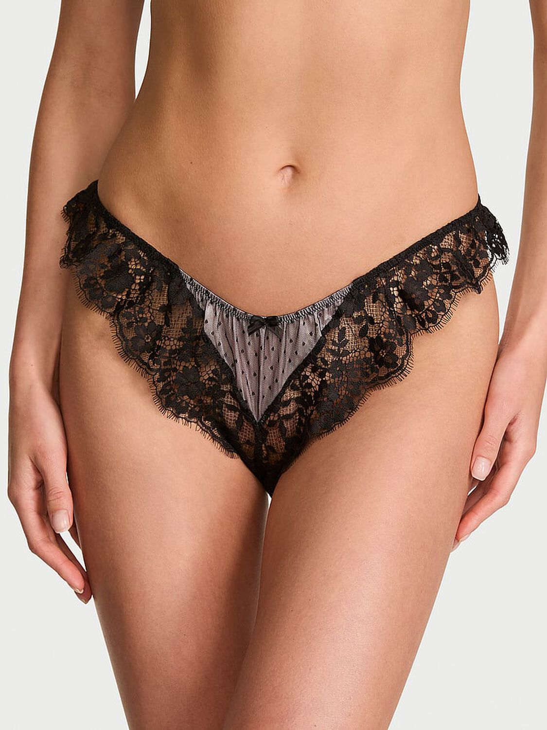 vs Dream Angels Heritage Dot Mesh Lace-Trim Flutter Brazilian Panty Angel Pink 1 of 3 