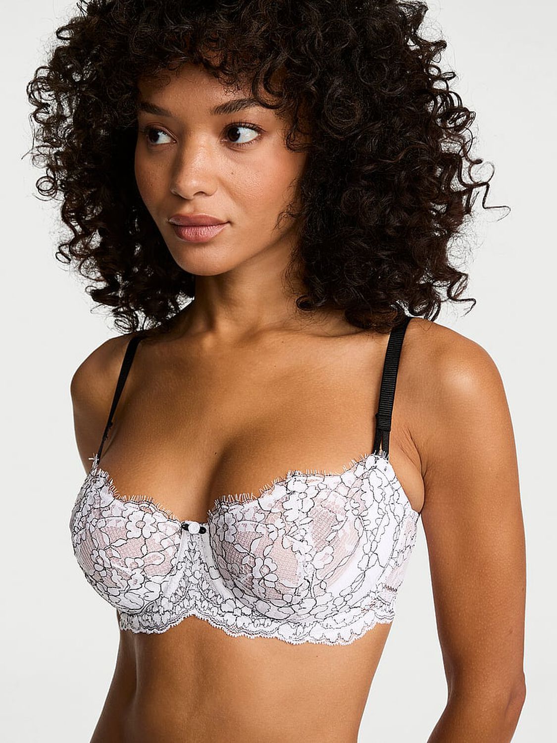 vs Dream Angels Wicked Unlined Lace Balconette Bra Vs White & Black 1 of 3 