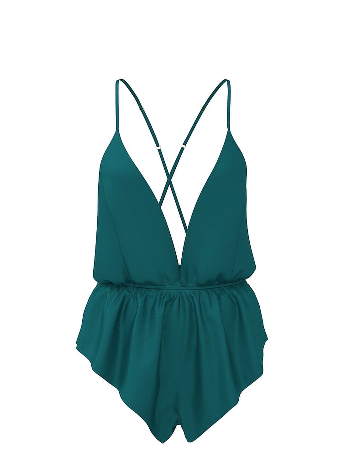 vs Victoria's Secret Satin Flutter Romper True Teal 3 of 3 