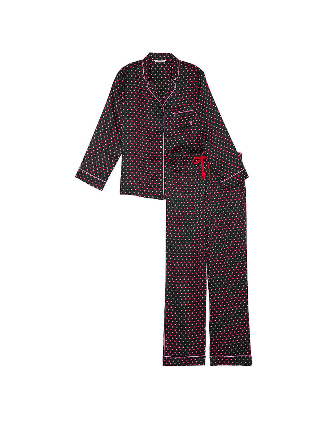 vs Victoria's Secret Glazed Satin Long Pajama Set Black Hearts 3 of 4 