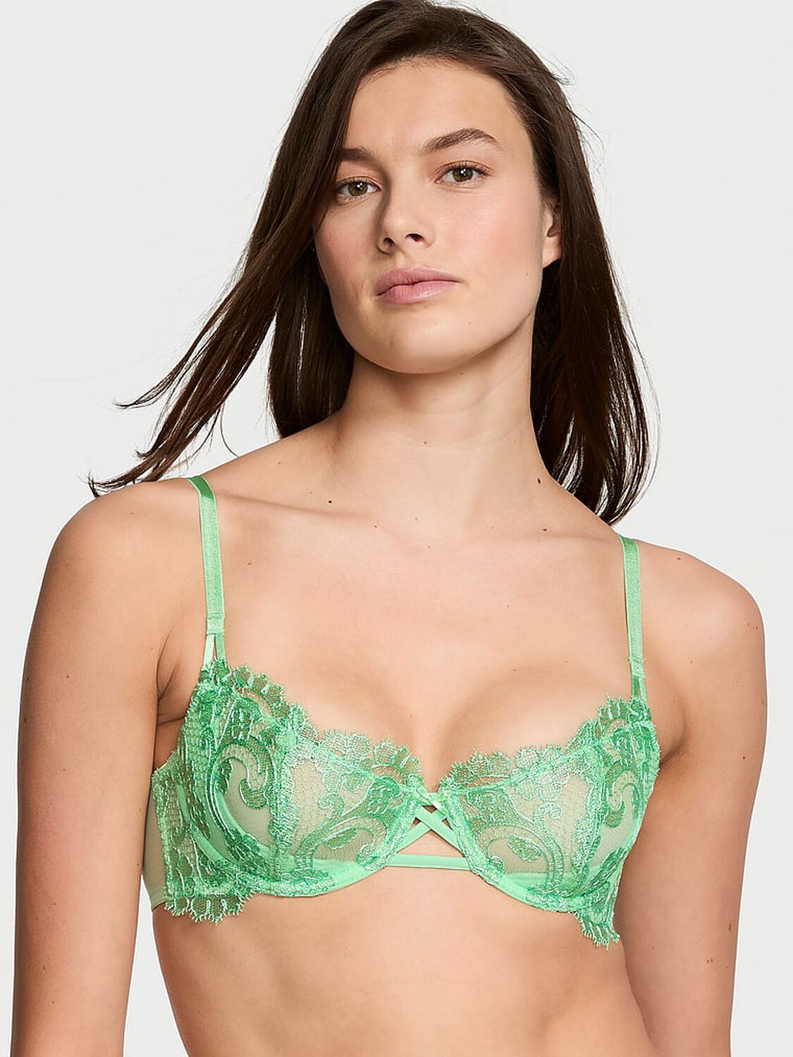 vs Dream Angels Wicked Unlined Boho Floral Embroidery Balconette Bra Clueless Green 1 of 4 