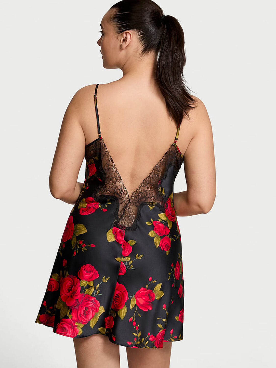 vs Victoria's Secret Satin & Rose Lace Mini Slip Glamorous Rose 2 of 3 