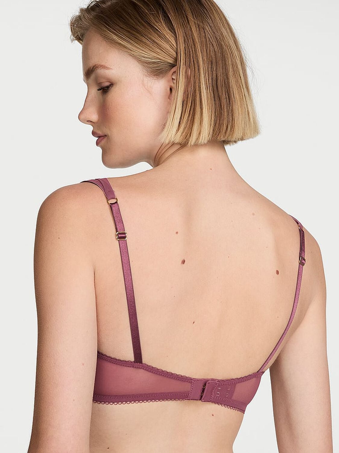 vs Dream Angels Wicked Unlined Lace Mesh-Trim Balconette Bra Morning Rose 2 of 3 