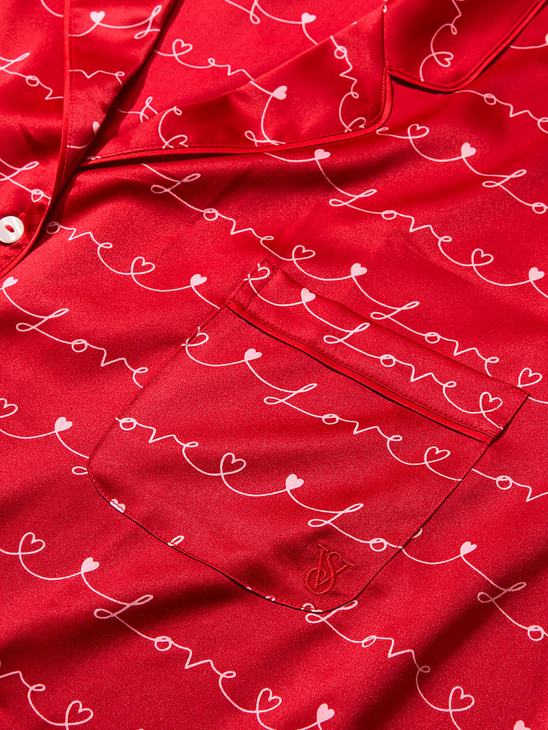 vs Victoria's Secret Glazed Satin Short Pajama Set Lipstick/Petal Pink Script Font 4 of 4 