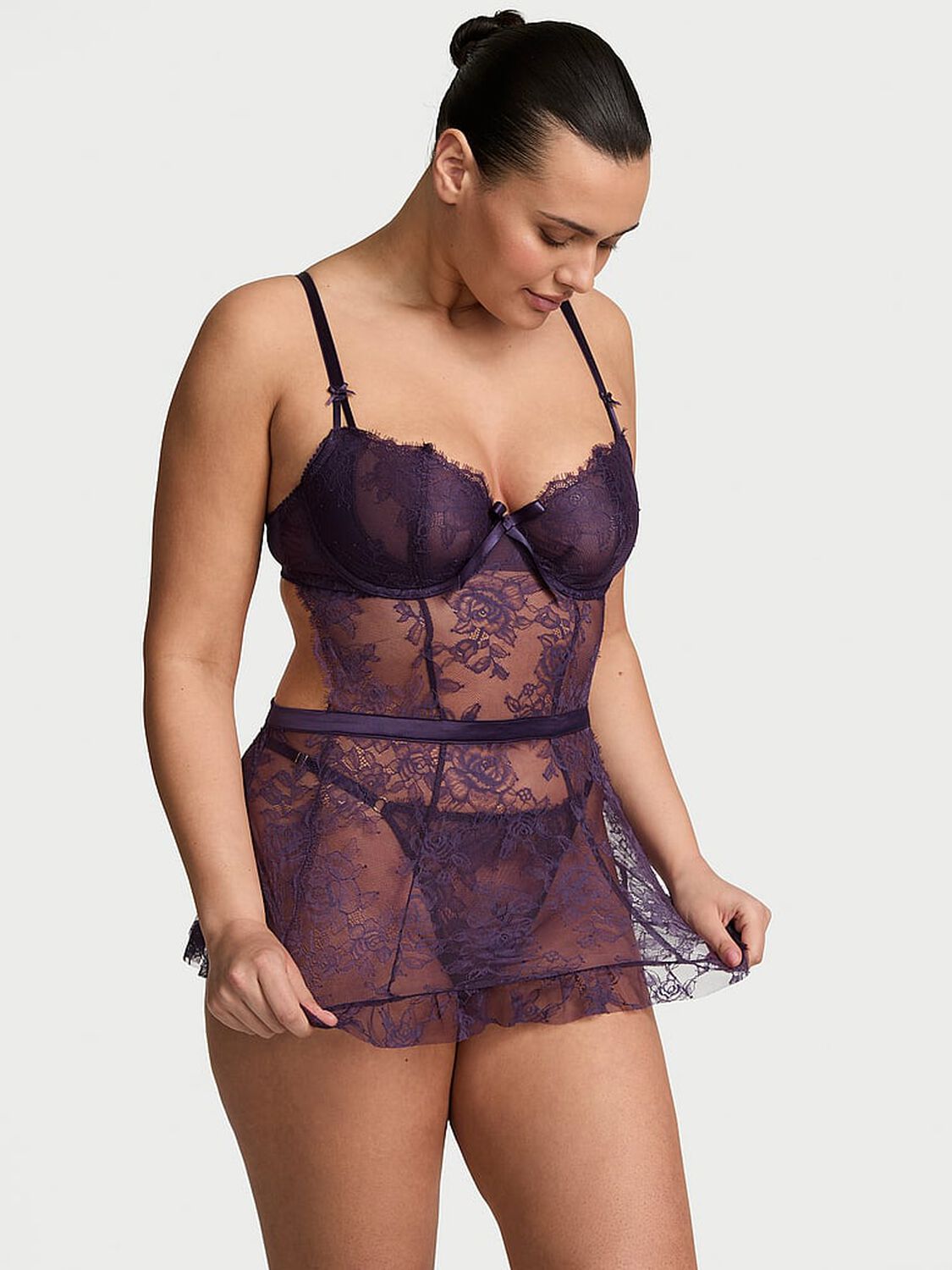 vs Very Sexy Wicked Unlined Rose Lace Apron Set Valiant Purple 1 of 3 