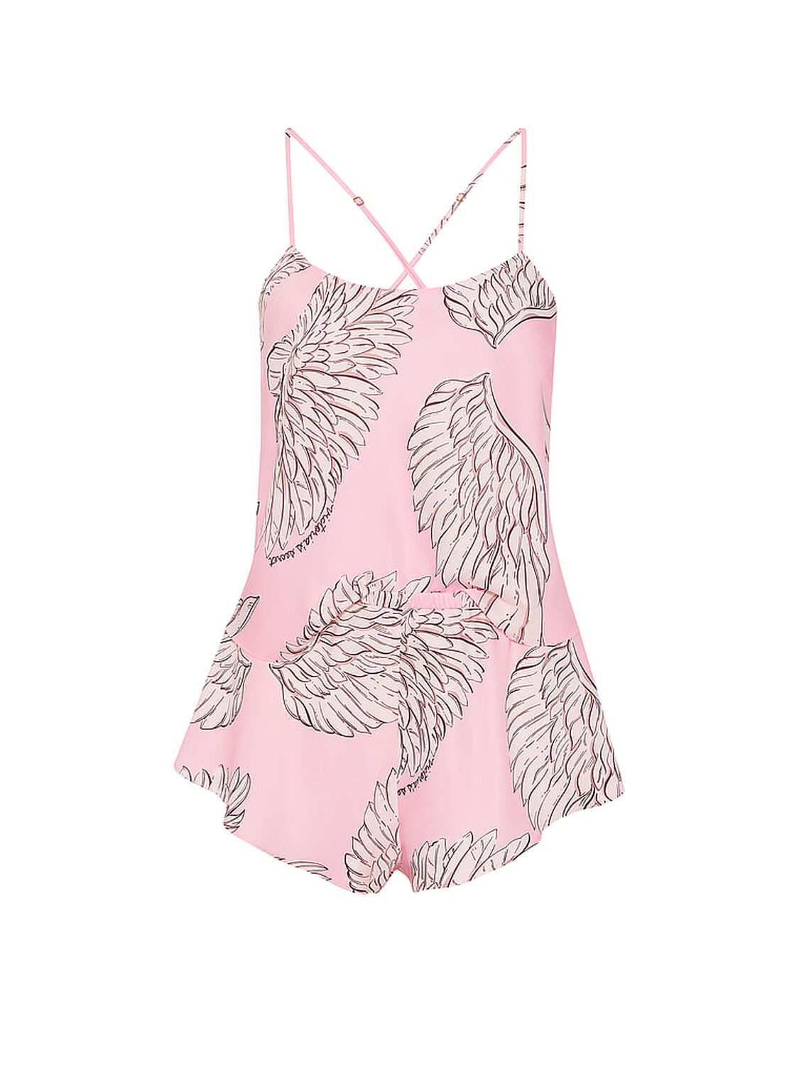 vs Victoria's Secret Satin Open-Back Cami & Shorts Set Angel Pink Wings 2 of 4 