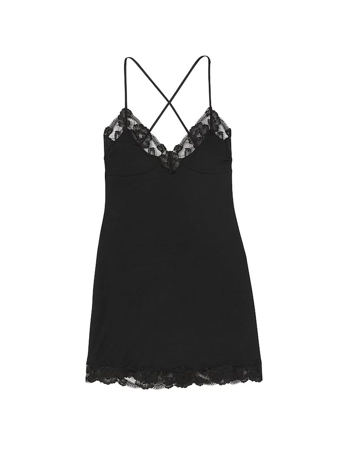 vs Victoria's Secret Ribbed Modal & Lace Cross-Back Slip Dress Black 3 of 4 