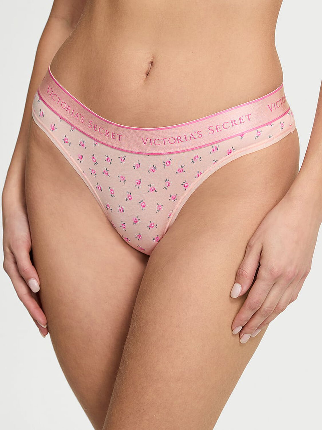 vs Cotton Logo Cotton Thong Panty Flor 1 of 3 