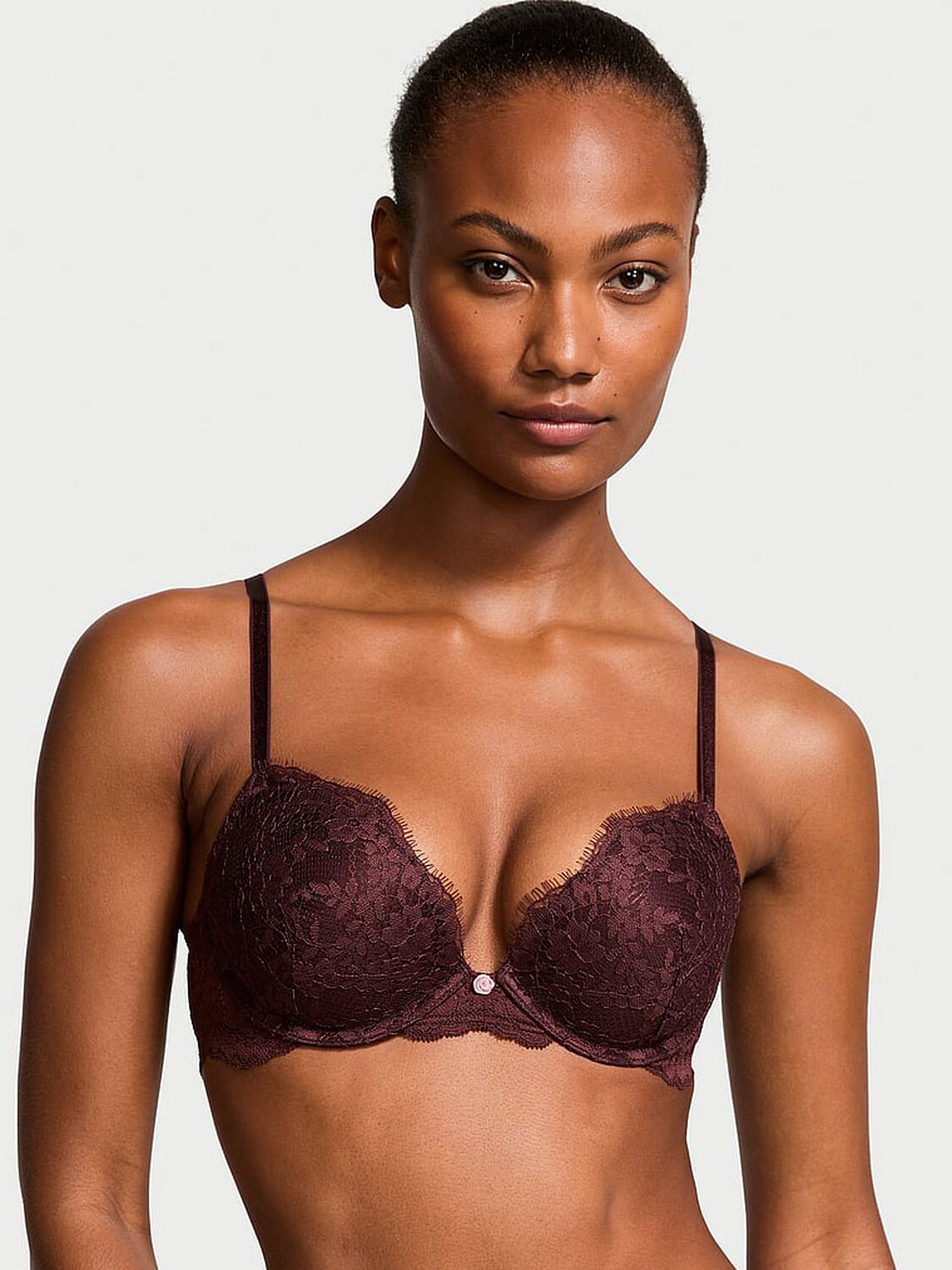 vs Dream Angels Lace Push-Up Bra Burgundy Brown 1 of 4 