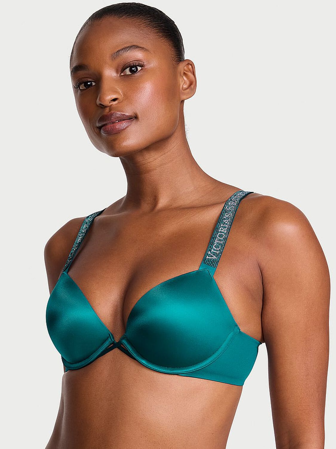 vs Very Sexy Logo Shine Strap Push-Up Bra True Teal 1 of 3 