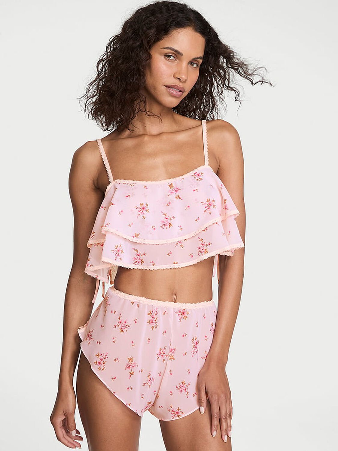 vs Dream Angels Wisteria Sheer Chiffon Flutter Cami Set Pink Floral 1 of 3 