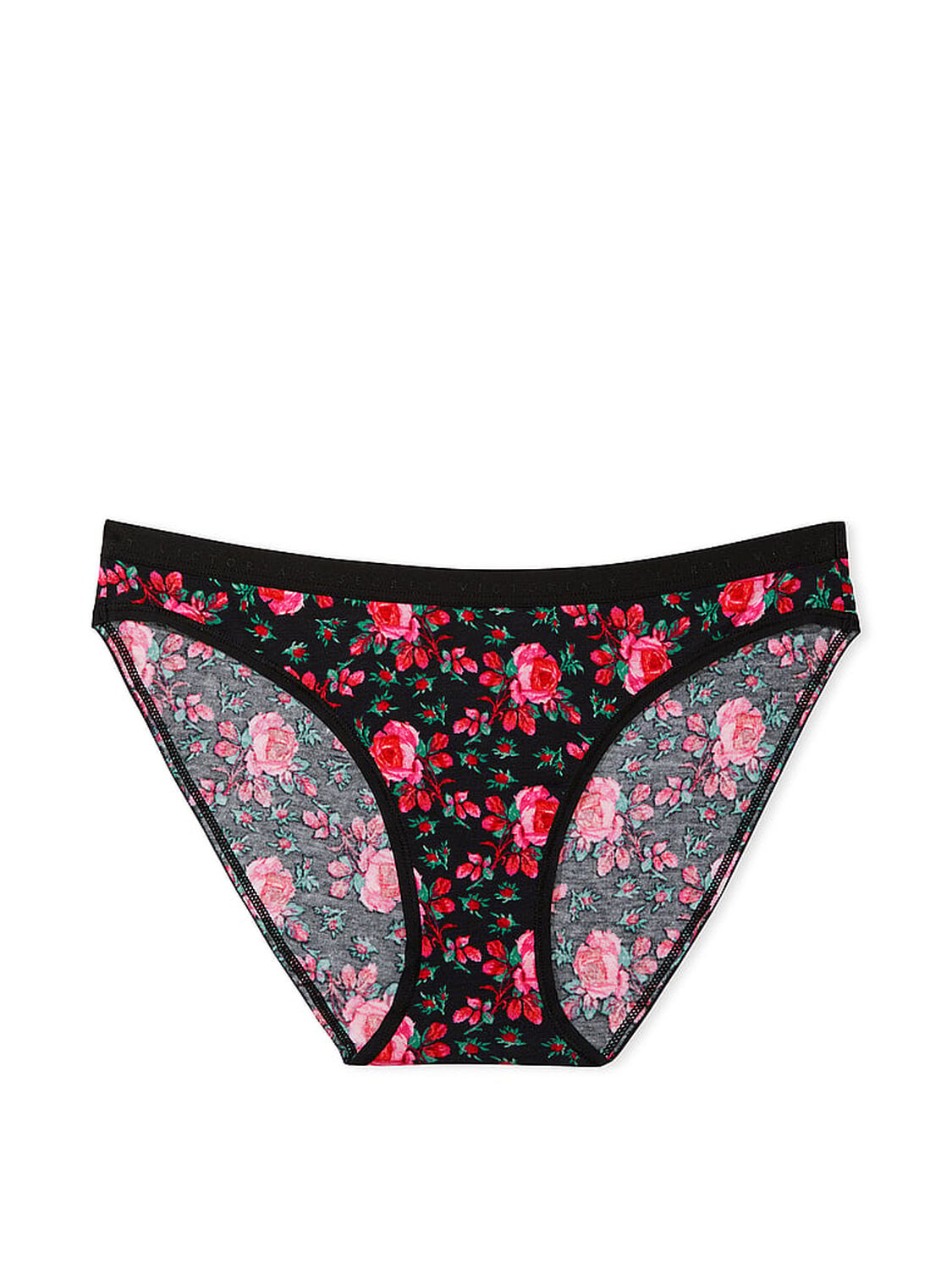 vs Victoria's Secret Stretch Cotton Bikini Panty Black Moody Roses 3 of 3 