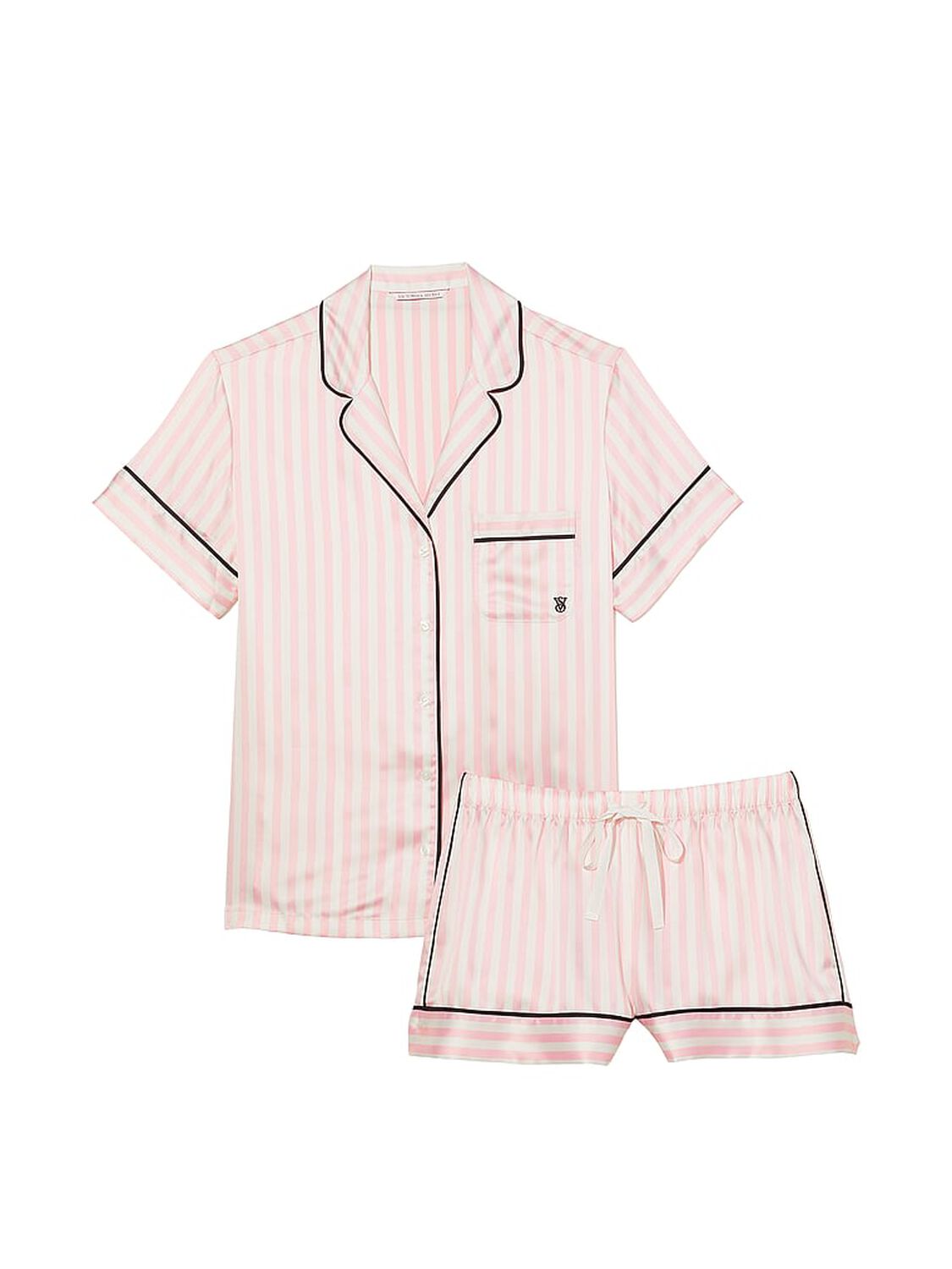 vs Victoria's Secret Satin Short Pajama Set Pink Iconic Strape 3 of 4 