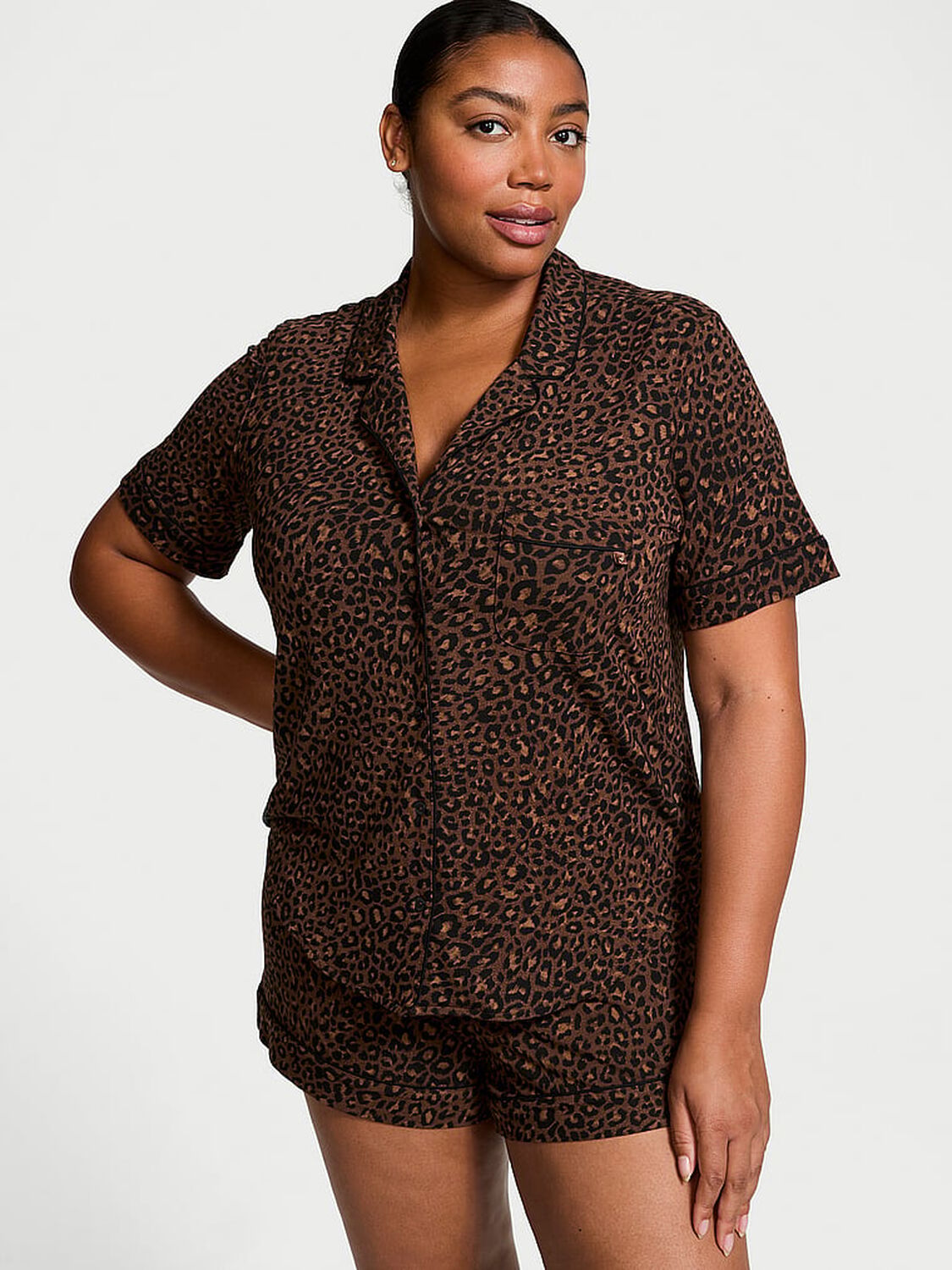 vs Victoria's Secret Modal Short Pajama Set Ganache Glam Leopard 1 of 3 