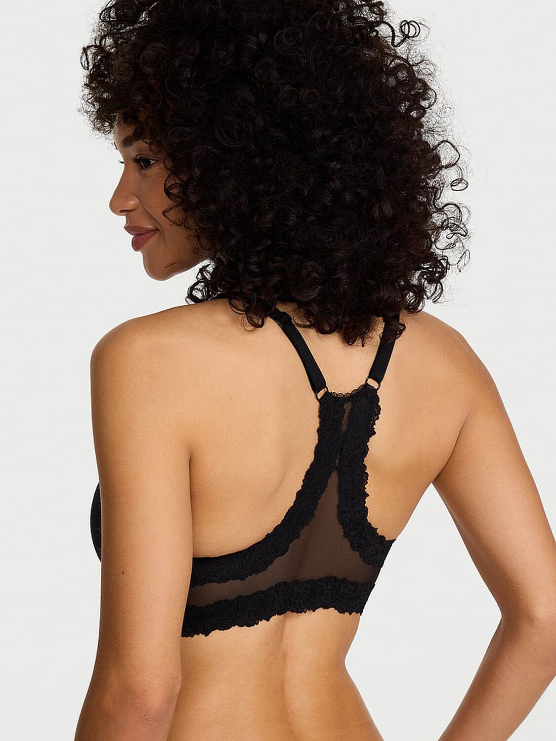 vs Body By Victoria Lightly Lined Lace Racerback Demi Bra Black 2 of 4 