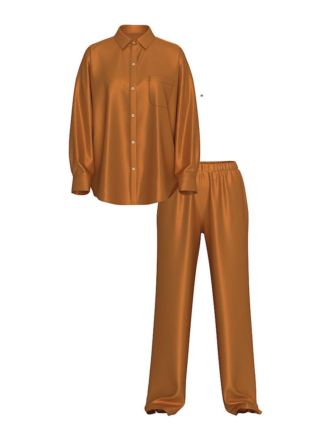 vs Victoria's Secret Luxe Sheer Satin Button-Front Long Pajama Set Sandalwood 3 of 4 