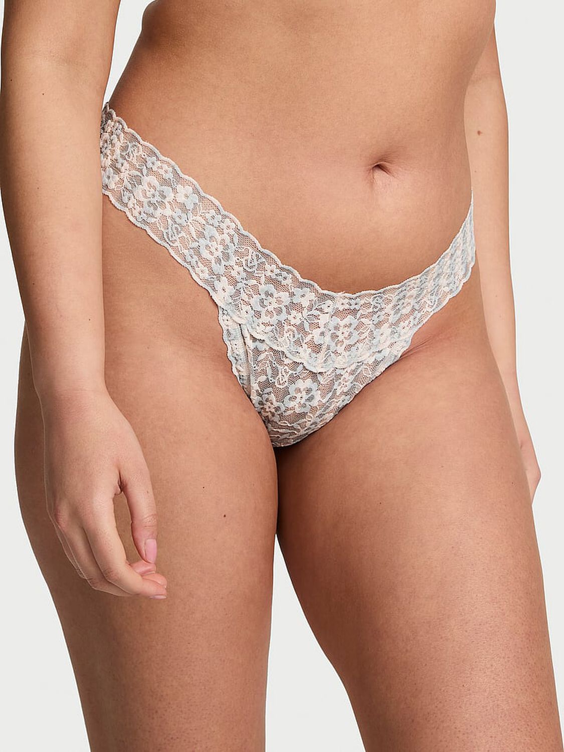 vs The Lacie Blossom Lace Thong Panty Grey Fog Stripes 1 of 3 
