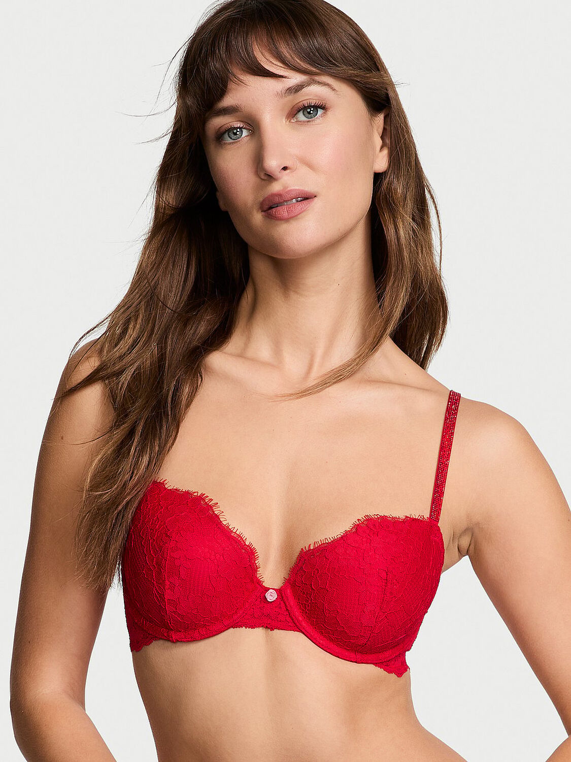 vs Dream Angels Twinkle Strap Lace Classic-Coverage Demi Bra Bright Vermillion 5 of 6 