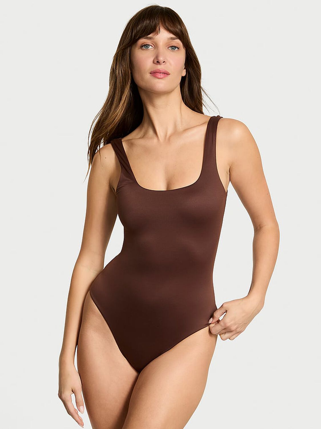 vs Victoria's Secret Bodywear by Victoria's Secret with FeatherSoft� Innovation Square-Neck Tank Bodysuit Ganache 1 of 3 