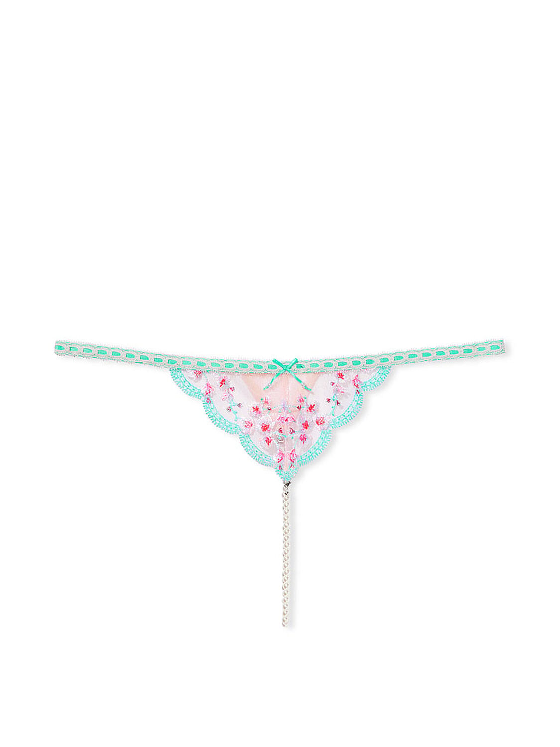vs Dream Angels Cherry Blossom Embroidery Pearl Strand V-String Panty Ballet Pink 3 of 3 