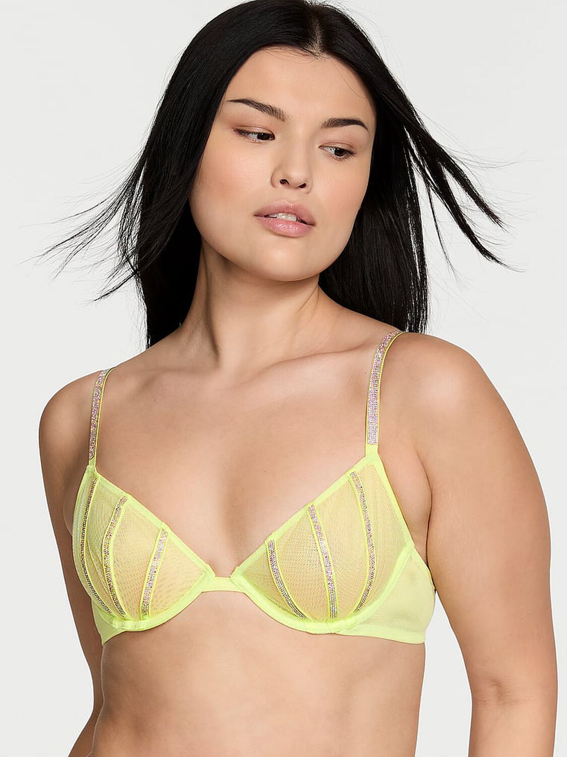 vs Very Sexy Sheer Shine Low-Cut Demi Bra Citron Glow 1 of 4 
