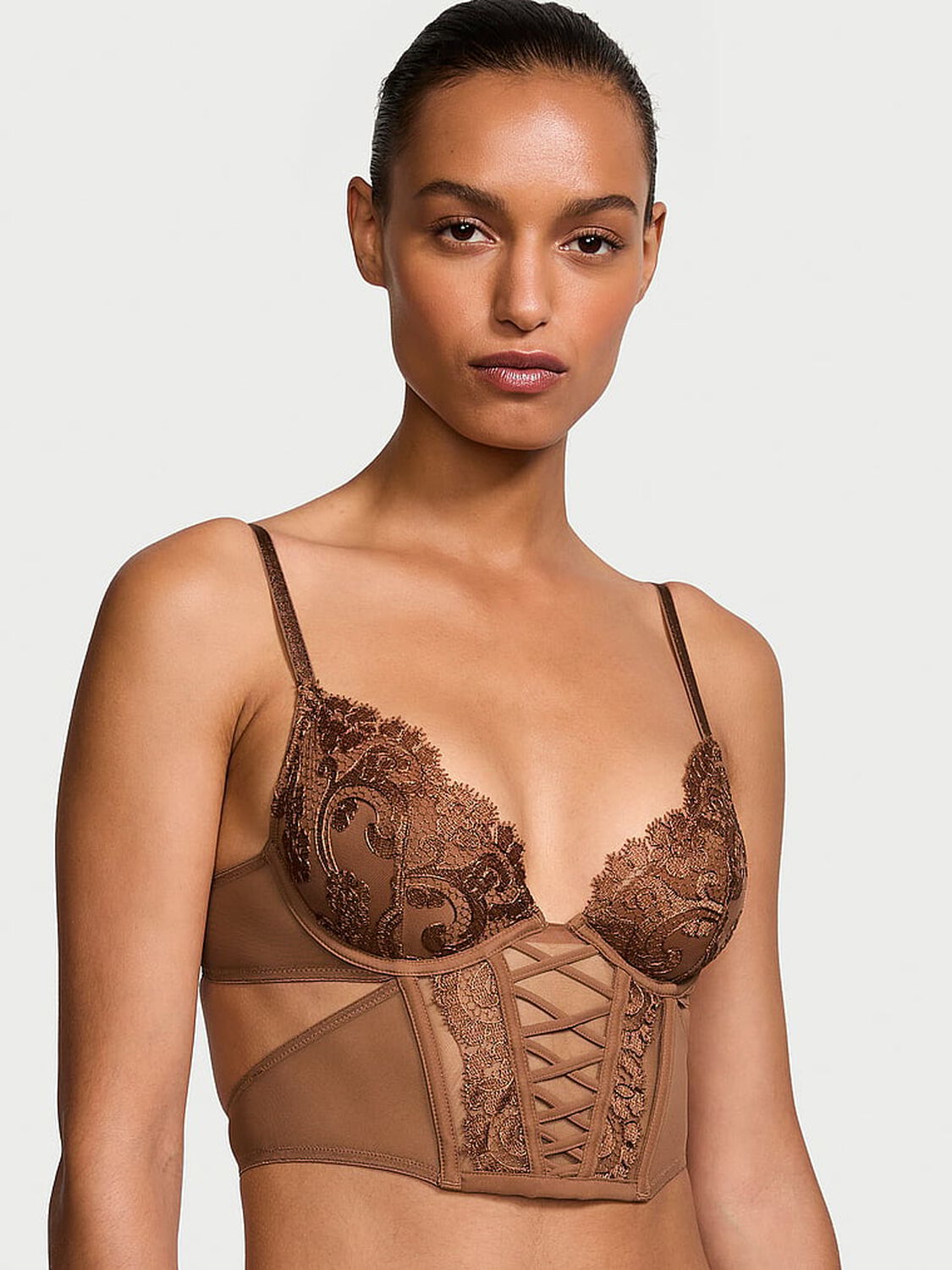 vs Dream Angels Boho Floral Embroidery Low-Cut Demi Corset Top 1 of 4 