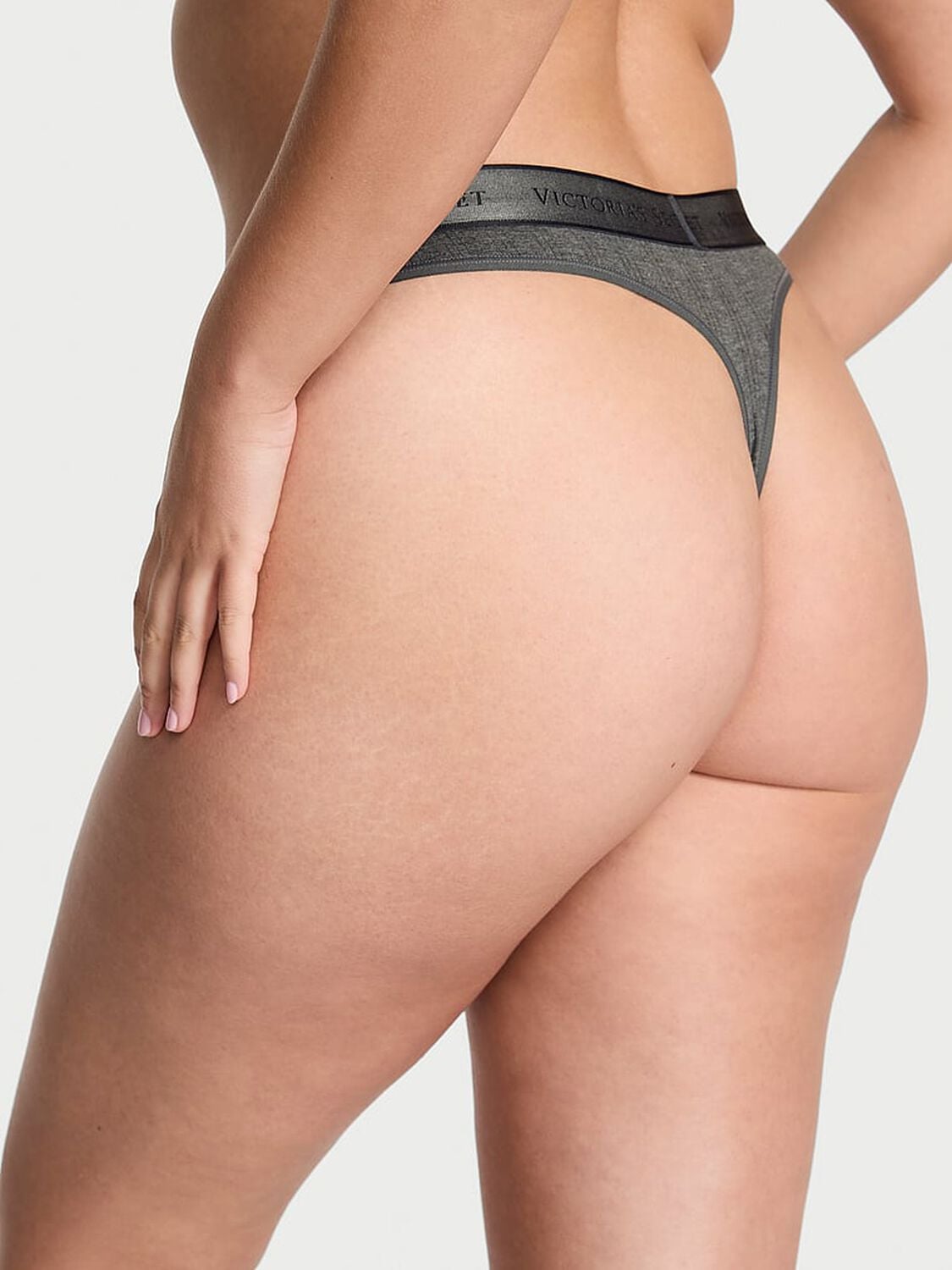 vs Cotton Ultra-Fine Modal Logo Thong Panty Heather Anthracite 2 of 3 