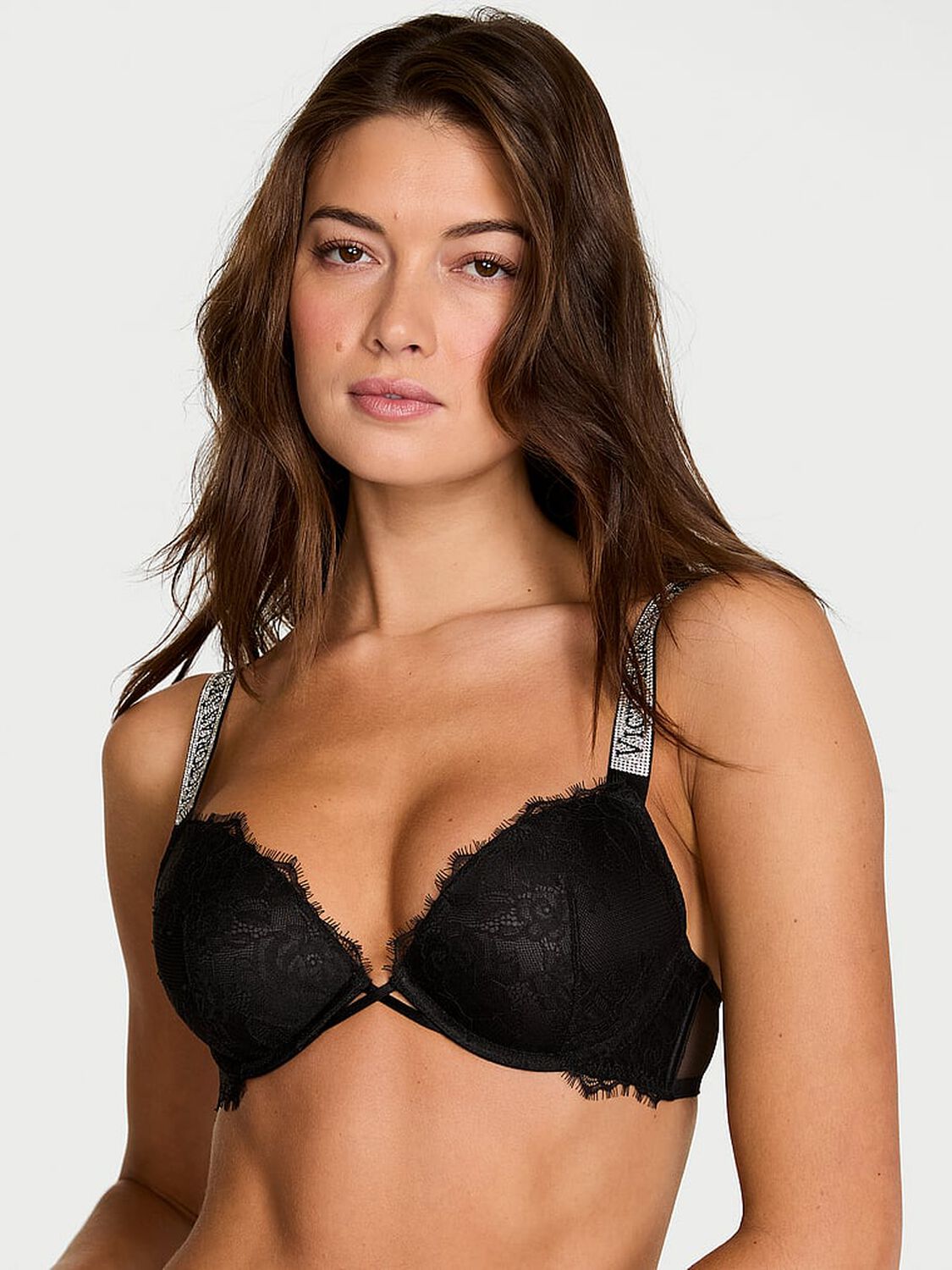 vs Very Sexy Shine Strap Lace Push-Up Bra Black 1 of 2 