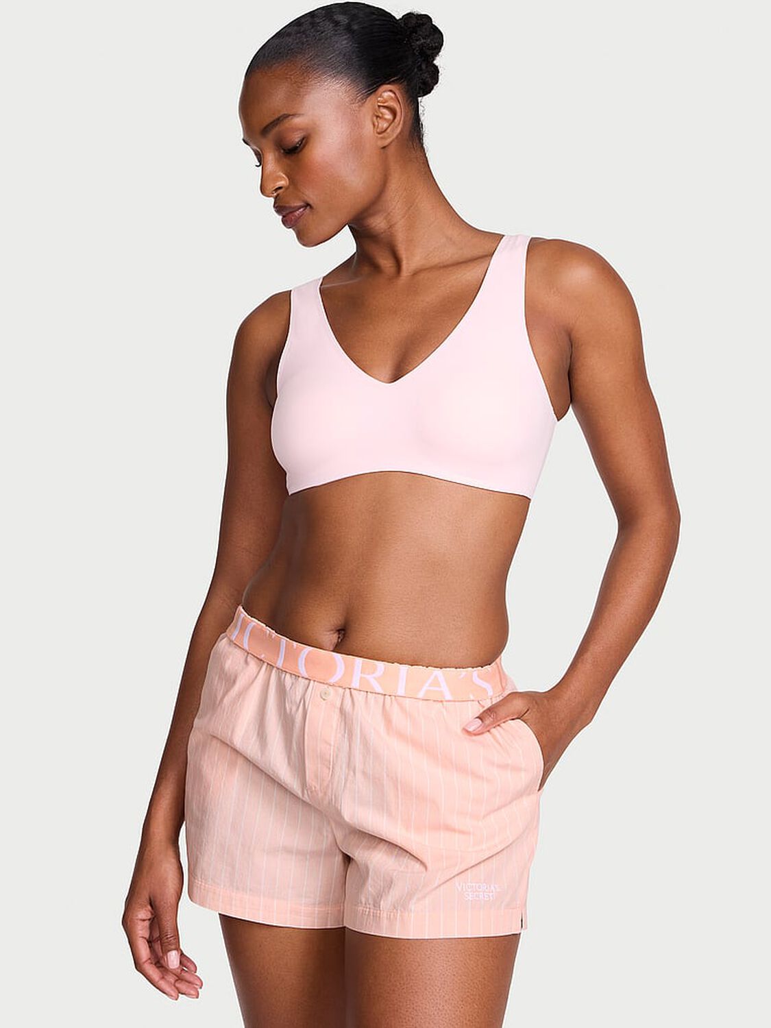 vs Victoria's Secret Mix & Match Sleep Heritage Cotton Pajama Shorts Pink Gin Stripes 1 of 4 