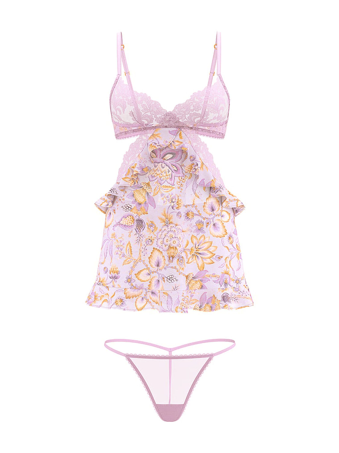 vs Very Sexy Vintage Blossom Babydoll Set Delicate Violet Floral 3 of 4 