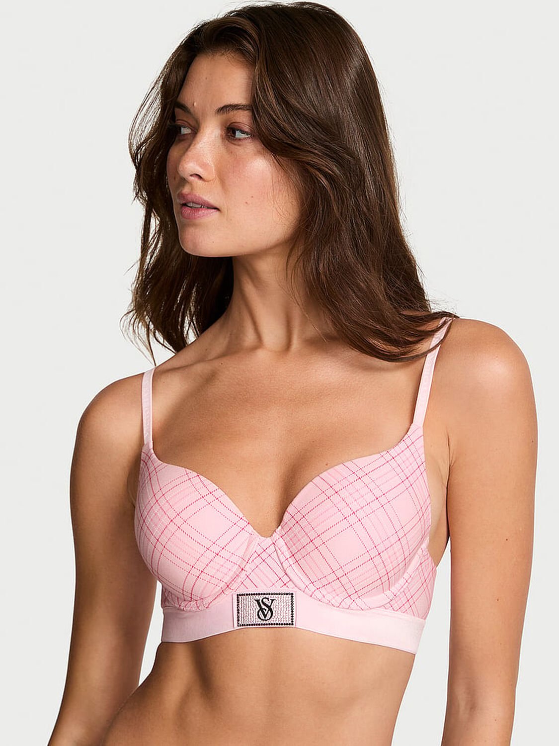 vs The T-Shirt Perfect Shape Shine Patch Velvet Push-Up Bra Pink Plaid 1 of 2 