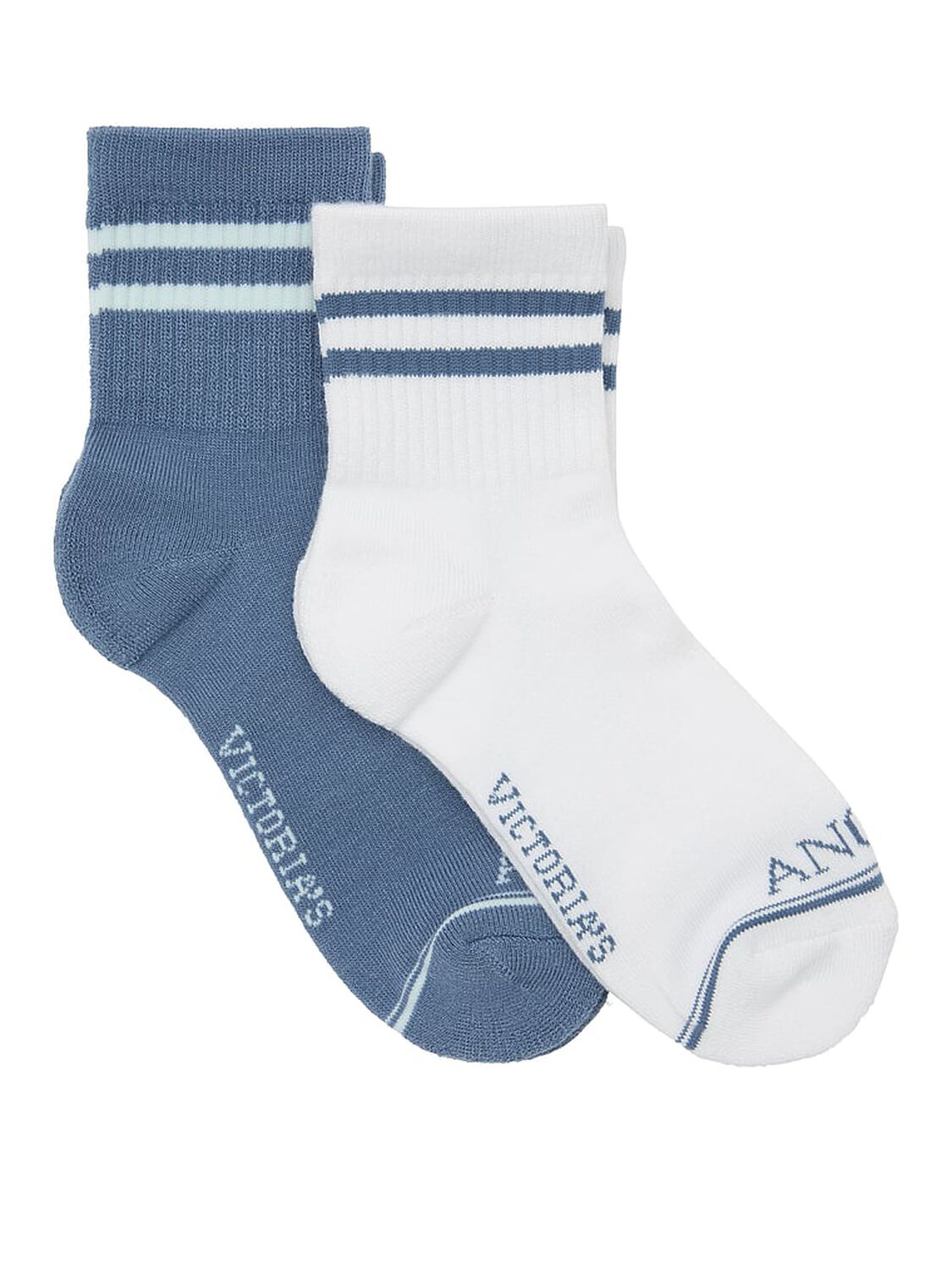 vs Victoria's Secret 2-Pack Quarter Socks Moonlight Blue And Coconut White 1 of 2 