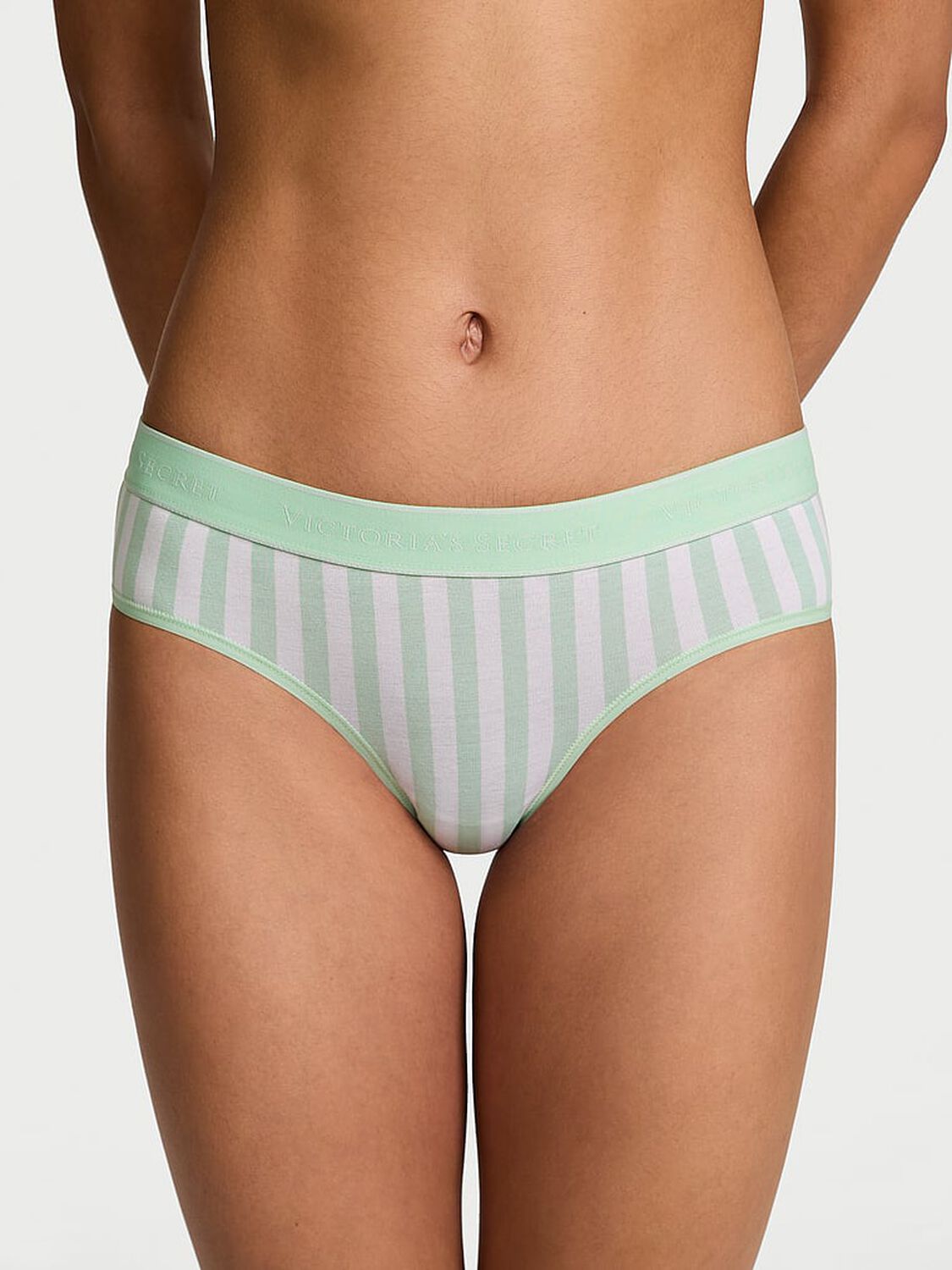 vs Cotton Logo Cotton Hiphugger Panty Sweet Mint Stripes 1 of 3 