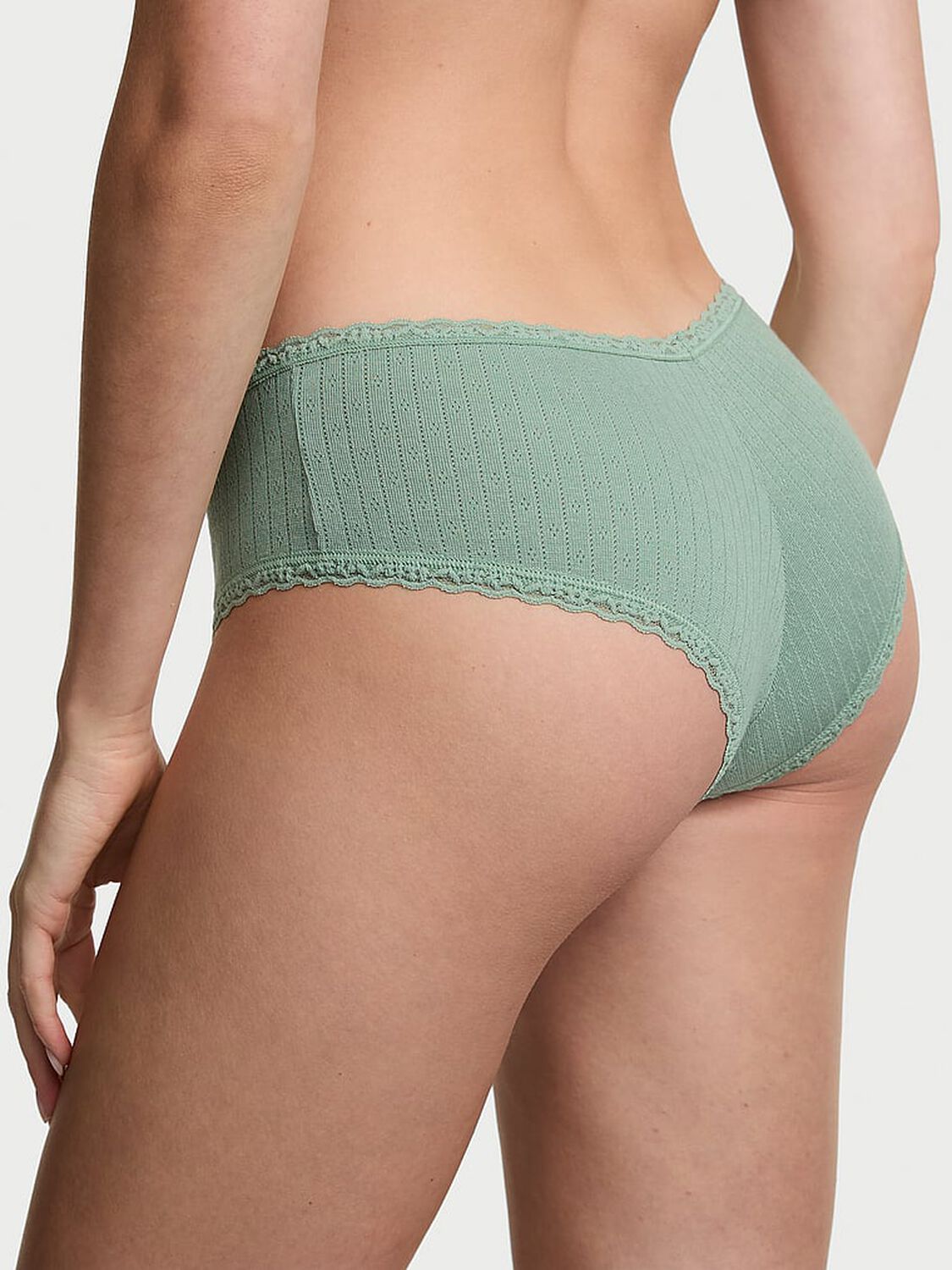 vs The Lacie Cotton Pointelle Lace-Trim Cheeky Panty Seasalt Green 2 of 3 