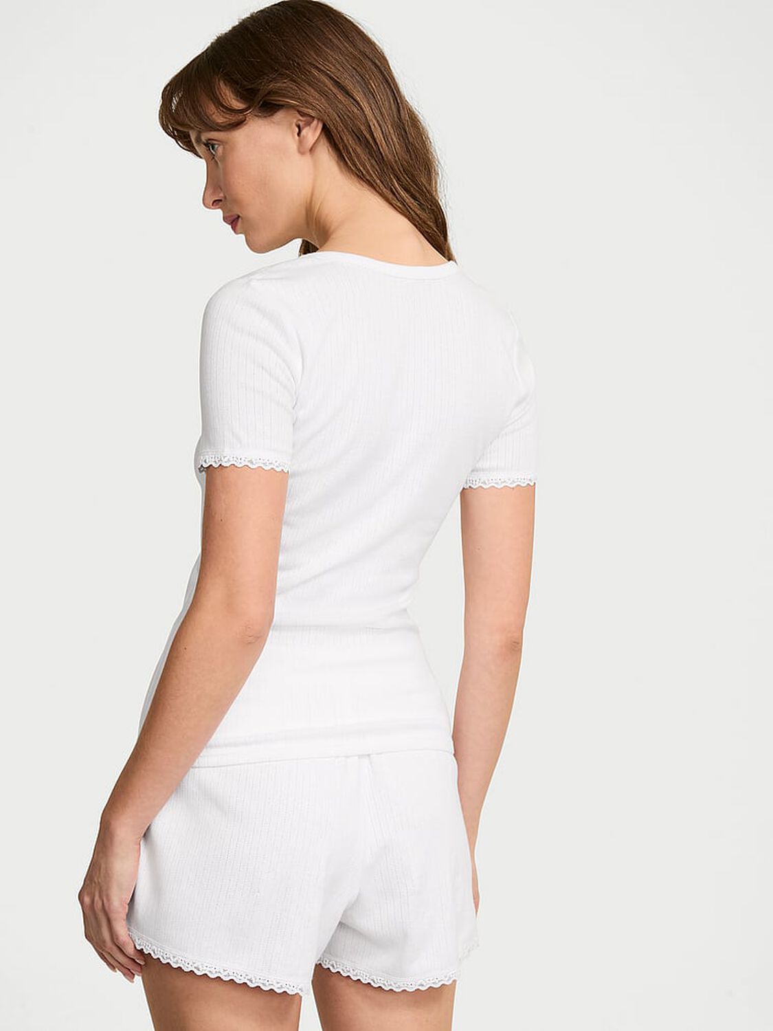 vs Victoria's Secret Pointelle Modal Henley Tee & Boxer Short Set Vs White 2 of 3 
