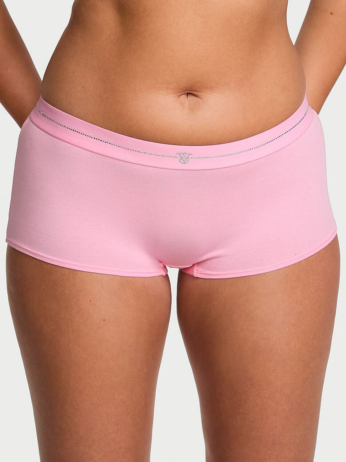 vs Cotton Shine Logo Cotton Boyshort Panty Victoria Pink 1 of 3 