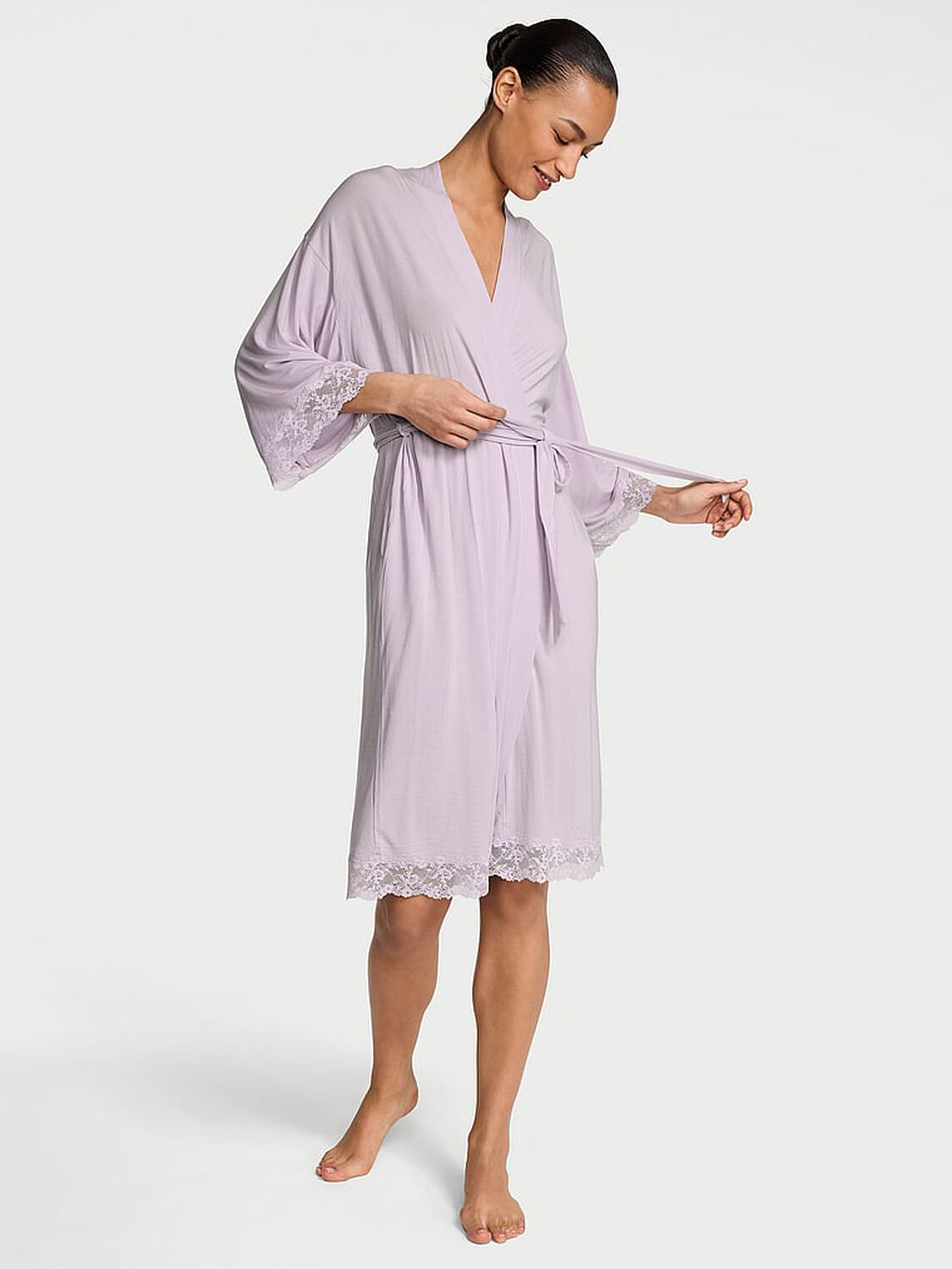 vs Victoria's Secret SoSoft&trade; Modal Lace-Trim Robe Crystal Lilac 1 of 3 