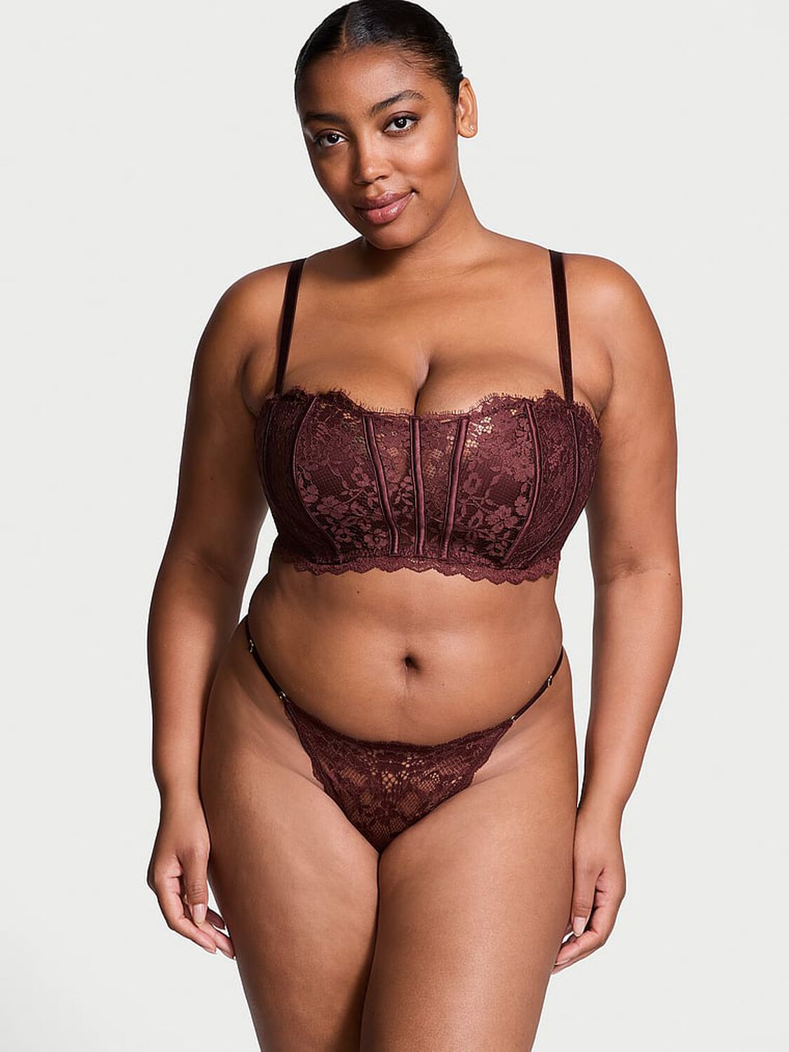 vs Dream Angels Lace Lightly Lined Bandeau Burgundy Brown 4 of 4 