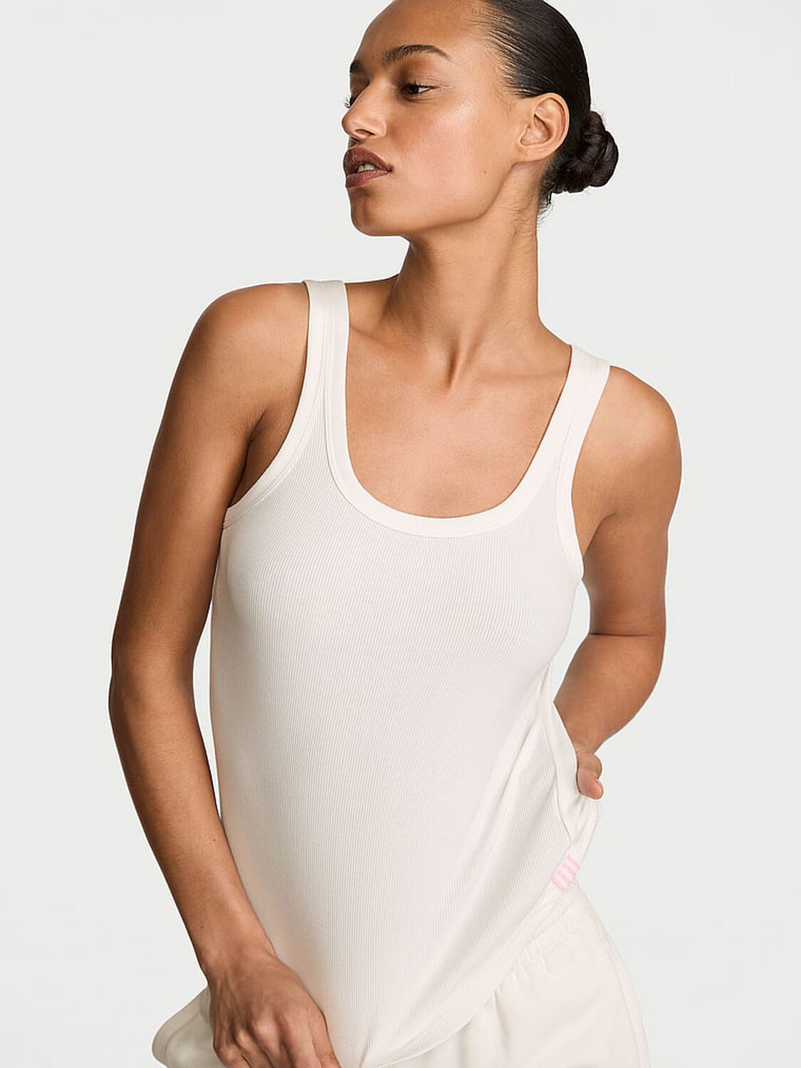 vs Angel Essentials VS Iconic Rib Square-Neck Tank Top Coconut White 1 of 4 