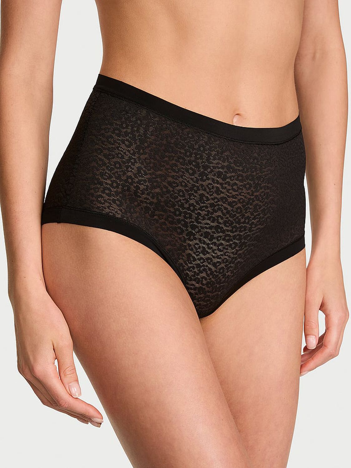 vs No-Show No-Show Leopard Lace Modern Brief Panty Black 1 of 2 