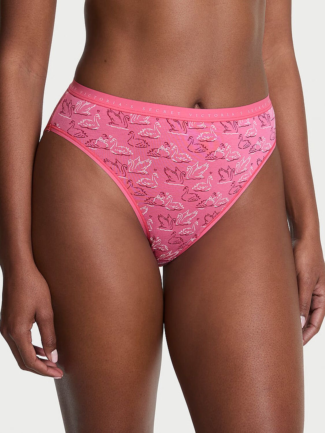 vs Victoria's Secret Stretch Cotton High-Leg Brief Panty Rose Garden Swans 1 of 3 