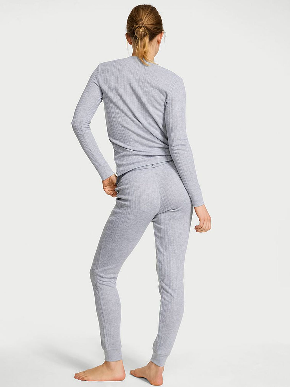 vs Victoria's Secret Cozy Pointelle Henley Long Pajama Set Medium Heather Grey 2 of 2 