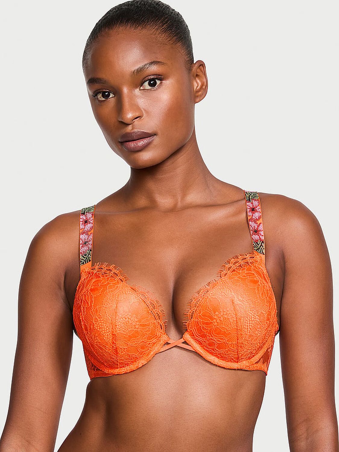 vs Very Sexy Bombshell Add-2-Cups Shine Strap Lace Push-Up Bra Sunny Orange 1 of 4 