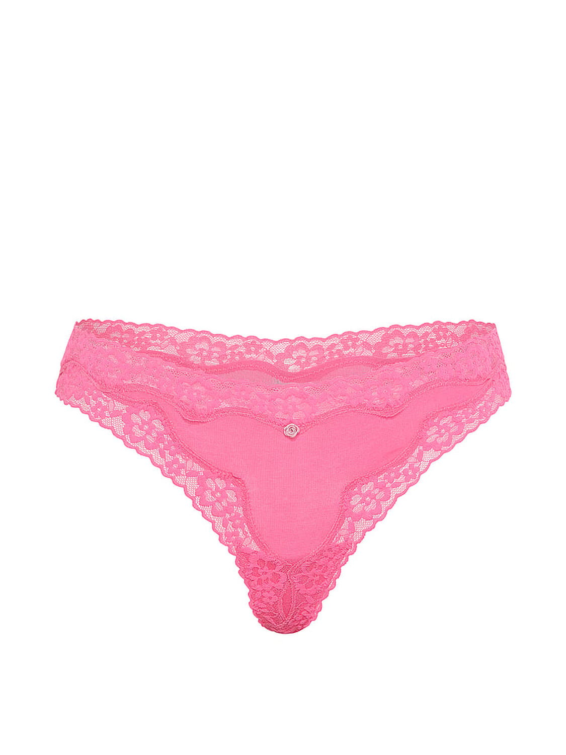 vs Lace Trim Cotton Lace-Waist Thong Panty Pink Radiance 3 of 4 